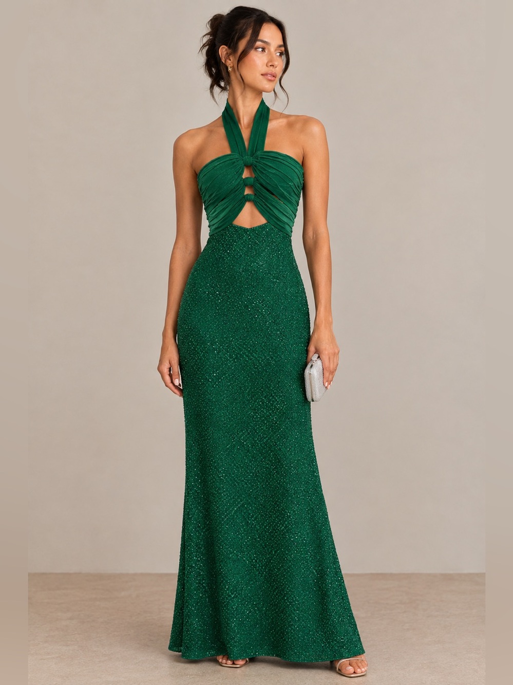 Ronny Kobo Collection Emerald Green Halter Maxi Dress (Revolve)